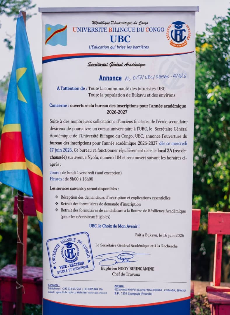 Ouverture du Bureau des Inscriptions pour l'Année Académique 2026-2027